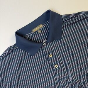 Peter‎ Millar Men's Summer Comfort Golf Short Sleeve Polo Blue Stripped Large